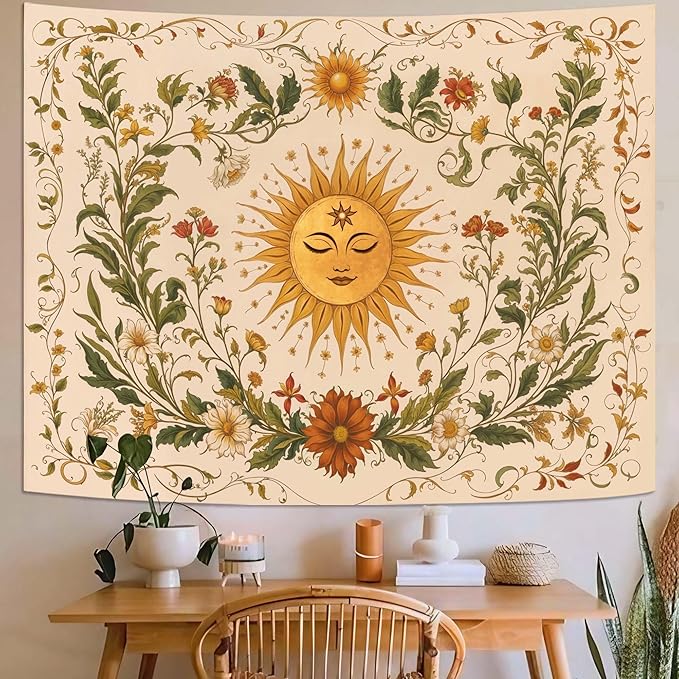 Spenlife Sun Tapestry Boho Tapestry for Bedroom Yellow and Green Tapestries Wall Hanging Bedroom Living Room Wall Art and Home Decor 60x80