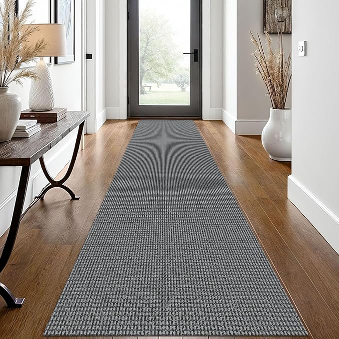 EARTHALL Woven Runner Rug 2x12 Ft Washable Runners for Hallways Extra Long Cotton Non Slip Rubber Backed Kitchen Runner Braided Indoor Floor Carpet for Entryway, Hall, Kitchen, Dark Gray