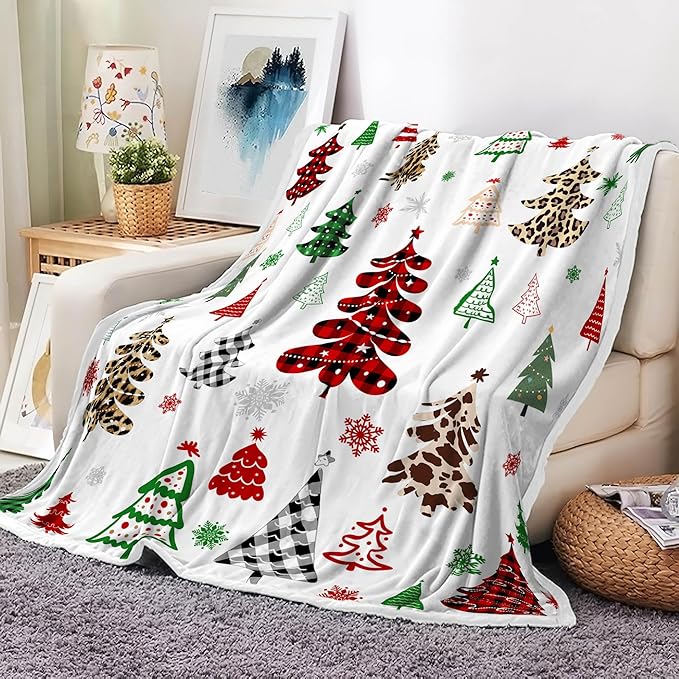 Christmas Throw Blanket Xmas Tree Decor Cozy Fuzzy Warm Winter Super Soft Blankets for Couch Sofa 50 x 60 inch