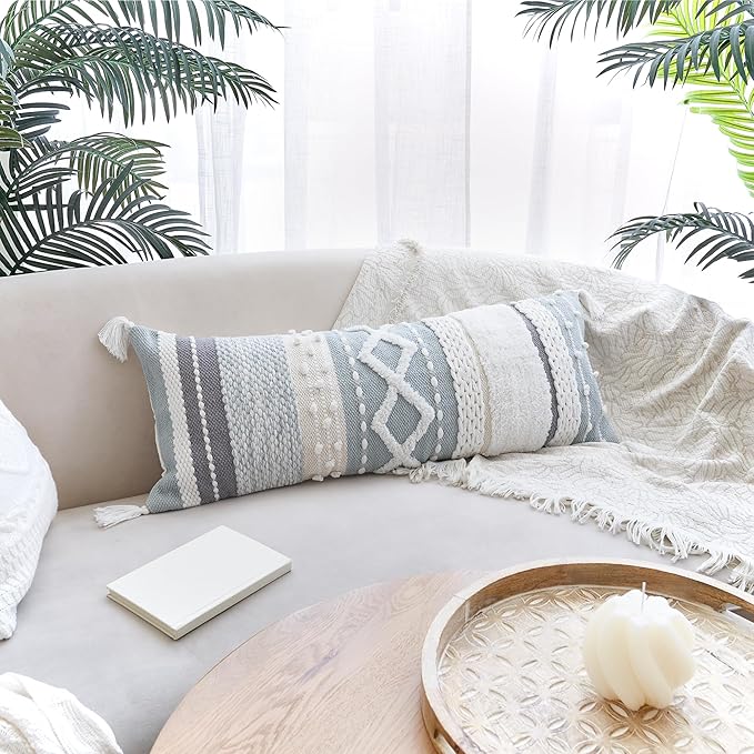 Decorative Boho Lumbar Pillow Cover 14x36 – Beautiful Throw Pillow with Soft Texture for Bed, Couch Decor or as Body Cushion – A Stylish Addition to Your Bedroom