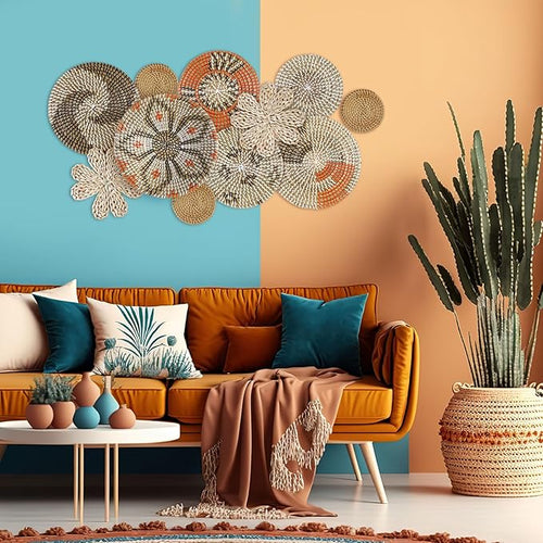 11 Pcs Boho Hanging Wall Basket Decor Handmade Woven Basket Wall Decorative Boho Wicker Baskets Placemats Round Farmhouse Bulrush Art for Rustic Home Decorations Christmas Gift(Cute)