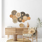 HJJWNDDNG 11 Pack Boho Wall Basket Decor Set, Hanging Woven Seagrass Rattan Wicker Boho Wall Decor, Round Farmhouse Wall Hanging Baskets Rustic Flat Wall Art for Living Room Bedroom Kitchen (Style 5)