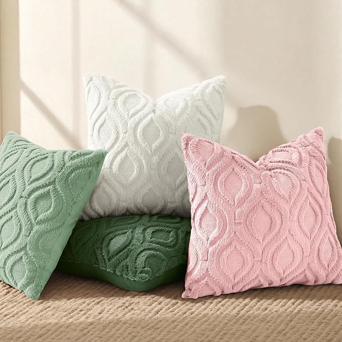 decorUhome Cozy Textured Throw Pillow Covers 12x20 Inch Set of 2, Soft Plush Faux Wool Pink Accent Couch Pillow Covers for Modern Farmhouse Sofa Bed Living Room
