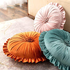 S SSOY Velvet Round Pillow - Ruffle Home Decoration Cushion for Sofa, Chair, Bed, Window, Floor, 13.7in