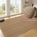 3x5 ft Rugs for Bedroom - Non-Slip Machine Washable Neutral Rug for Living Room,Faux Jute Rug,Braided Area Rug,Boho Solid Rugs for Home and Office,Very Soft,Stain-Resistan,Tan Brown