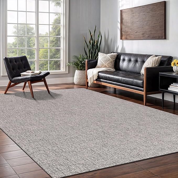 Easy Jute Rug 5x7 Indoor Outdoor Natural Rugs Solid Fiber Rug Woven Area Rug Boho Easy Clean Inside Carpet for Living Room Bedroom Dining Room Hallway or Outdoor Patio Porch (5 X 7 Silver)