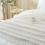 Throw Blanket for Couch, White Luxury Knitted Throws 50"x60", Textured Blankets with Handmade Fringe Tassels for Bed Sofa Decorative, Chunky Soft Farmhouse Boho Home Decor