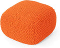 Christopher Knight Home Lucy Knitted Cotton Square Pouf, Orange, Small