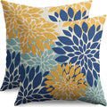 Yellow Blue Aqua Pillow Covers 22X22 Inch Set of 2, Summer Floral Dahlia Flower Decorative Throw Pillow Covers Outdoor Modern Farmhouse Cushion Case for Home Couch Sofa Bed Decor