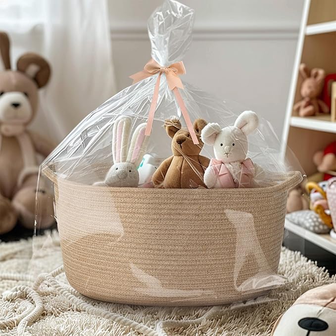 Jute Wicker Storage Basket with Handles, 17"x12"x8" Decorative Woven Baskets for Organizing Dog Toy, Gifts, Book, Towel, Cloth, Boho Storage Bin for Shelves, Entryway, Closet, Home Decor