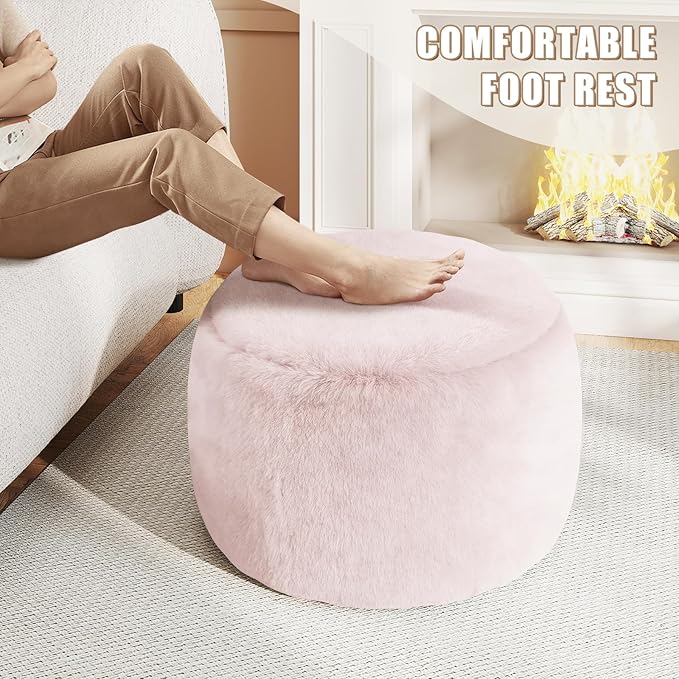 Round Stuffed Pouf Ottoman for Foot Rest, A Round Modern Foam Filled Poufs, Floor Chair for Living Room, Nursery, Dorm, A Soft Modern Foot Stool Perfect to Rest Your Feet (Pink, 20Inch)