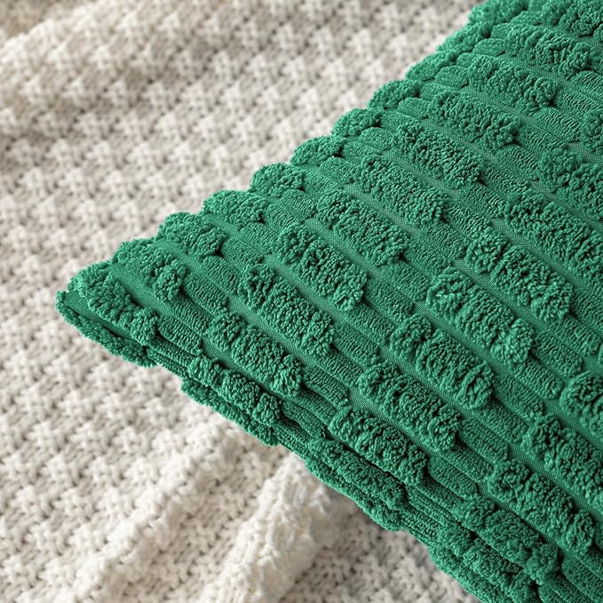 MIULEE Pack of 2 Green Corduroy Decorative Pillow Covers 20x20 Inch Soft Boho Striped Throw Pillow Covers Modern Farmhouse Home Decor for Sofa Living Room Couch Bed