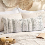 Kevin Textile Spring 14x36 Inch Long Lumbar Pillow Cover 1 Pack Boho Decorative Rectangle Cushion Case Throw Soft Chenille Thread Woven Tufted Textured Accent for Living Room Couch Sofa Bed, Grey