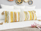 Chenille and Cotton Long Pillow for Bed,Striped Textured Boho Long Lumbar Throw Pillow Cover 16x36,Neutral Accent Decorative Extra Long Body Pillow Case for Couch Sofa Bedroom,Yellow-Grey
