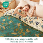Boho Throw Blanket - 100% Cotton Soft Throw Blanket for Bed, 90"x90" Reversible Breathable Lightweight Spring Blankets, All Seasons Farmhouse Decor Floral Plant Bird Throw Quilt