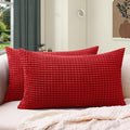 Softalker Throw Pillow Covers 12x20 Inch, Set of 2, Soft Corduroy Boho Stripe Decorative Pillow Cover, Couch Fluffy Pillow Cover for Farmhouse Home Decor Bed Living Room, Red
