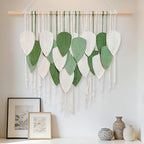 NYEONHRT Large Macrame Wall Hanging Handmade Boho Leaf and Feather Tapestry for Modern Home Decor Perfect Wall Art for Living Room Bedroom Nursery Apartment Backdrop 39x31 Inch (White green)