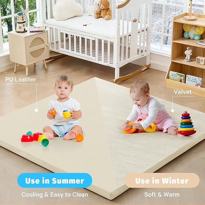 Waterproof Baby Play Mat for Floor Memory Foam 59 * 59 Cushion Playpen Playmat Tummy Time Crawling Mat Nursery Rug Thick Pad Create Soft & Safe Area for Infants,Toddler,Kids,Beige