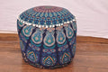 Indian Mandala Round Ottoman Pouf Cover Bohemian Floor Pillow Hippie Cotton Meditation Cushion Cover Seating Throw Decorative Footstool Kids Bean Bag Case