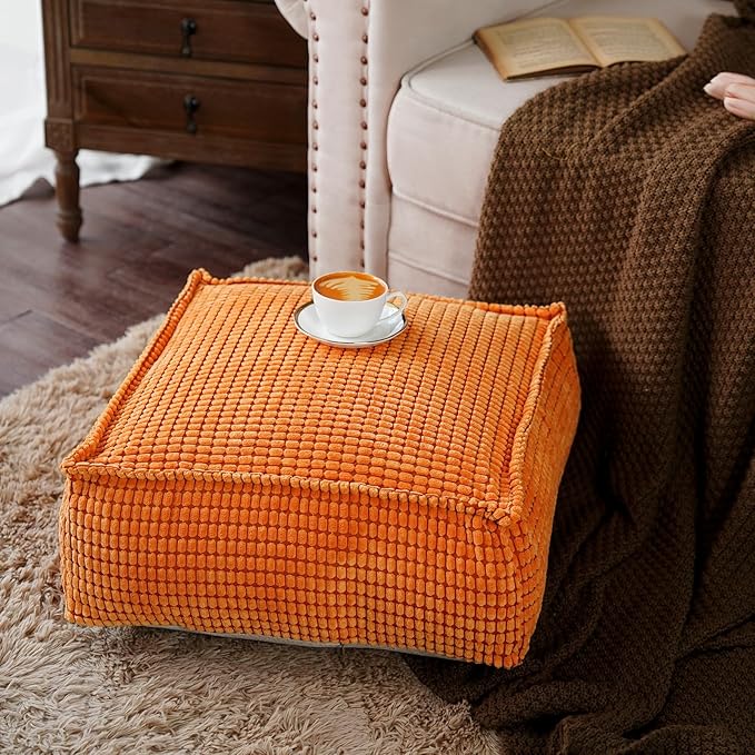 SUTAVIA Pouf Ottoman Cover Unstuffed Pouf Seat Decorative Soft Storage Bean Bag 20x20x8 Inches Square Floor Footrest for Living Room Bedroom (Burnt Orange, Square)