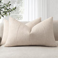 ZWJD 12x20 Pillow Covers Set of 2 Decorative Linen Solid Handcrafted Striped Throw Pillows for Bed Soft Modern Farmhouse Neutral Pillowcase for Couch Bedroom Living Room Home Decor(Natural Beige)