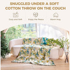 Boho Throw Blanket for Couch Sofa Chair Cotton Spring Blankets for Bedroom Living Room All Season Soft Lightweight Reversible Leaves Embroidery Decorative Throws 50"x60" Home Decor