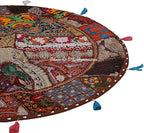 Round Ethnic Floor Cushions for Kids Dark Brown 32 Inch Patchwork Yoga Ottoman Stool Home Decor Embroidered Vintage Cotton Indian Floor Pillow Bed 32x32