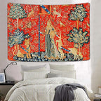 FEASRT European Royal Tapestry Medieval Princess Tapestry, 60x40 Inches Soft Flannelette, Lady and Unicorn for Living Room Bedroom Dorm Decor