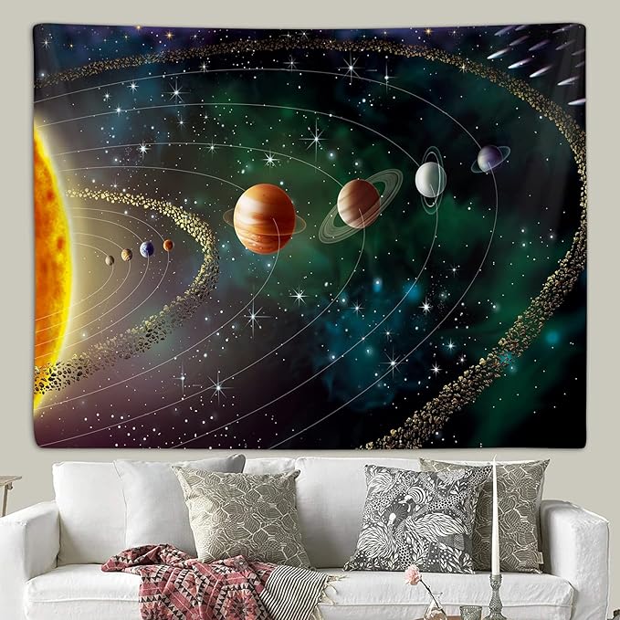 Outer Space Planet Tapestry, Universe Galaxy Solar System Earth Art Tapestries Wall Hanging for Men Kids Bedroom College Dorm Living Room Office Science Decor 40X30", Cool Hippie Poster Blanket