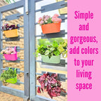 LaLaGreen Outdoor Hanging Planter (11.2 Inch, 6 Pack) Light Blue, Green, Neon Pink, Yellow, Orange, Peachy Pink Metal Iron Window Box Flower Pot Deck Railings Fence Rail Bucket Porch Home Garden Decor