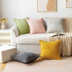 MIULEE Spring Decorative Throw Pillow Covers for Couch Bed Livingroom 16x16 Inch Set of 2 Green Boho Accent Throw Pllows Broadside Striped Patchwork Soft Corduroy Summer Pillowcases