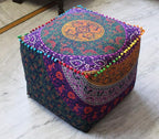 CRAFT KALA Mandala Meditation Floor Pillows Square Pillow Cover Seating Decorative Adults Bohemian Floor Cushion Cover Outdoor Living Room Throw Ottoman Poufs Cover 16X16X14 inches, Multi Six Color