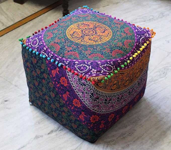 CRAFT KALA Mandala Meditation Floor Pillows Square Pillow Cover Seating Decorative Adults Bohemian Floor Cushion Cover Outdoor Living Room Throw Ottoman Poufs Cover 22X22X14 inches, Multi Six Color