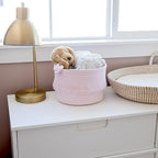 NaturalCozy 3-Piece Decorative Storage Basket Set – Pink Cotton Rope Small Woven Baskets for Organizing for Nursery Baby Stuff, Gift, Vanity, Montessori, Dog Cat Toy Bin, Planter, Bathroom Shelves