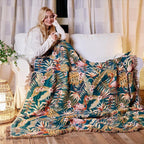 Boho Throw Blanket for Couch Sofa Chair Cotton Spring Blankets for Bedroom Living Room All Season Lightweight Reversable Forest Embroidery Throws 50"x60"