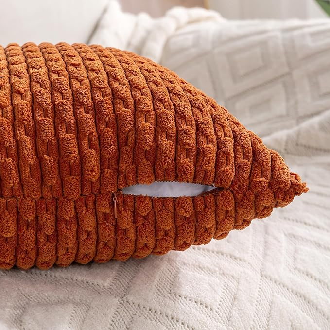 Set of 4 Burnt Orange Decorative Throw Pillow Covers 16x16 Inch Corduroy Pillow Covers for Bed Couch Sofa Living Room Soft Square Cushion Cases