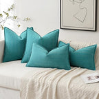 MIULEE Pack of 2 Teal Decorative Pillow Covers 16x16 Inch Soft Chenille Luxurious Couch Throw Pillows Farmhouse Cushion Covers with Elegant Design for Sofa Bedroom Living Room Home Decor