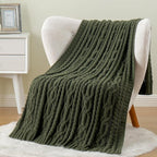 Battilo Olive Green Throw Blanket for Couch, Chunky Cable Knit Blanket, Woven Soft Cozy Chenille Throw Blanket for Bed, Sofa, Chair, Living Room, 51"x67"