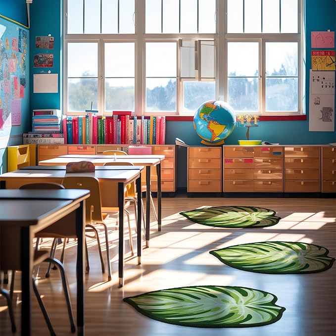 Tinideya 12 Pcs Kids Carpet Circle Seats for Class 16 Inch Round Classroom Rug Floor Cushions Soft First Day of School Educational Mat Non Slip Back to School Learning Playing Areas(Leaf)