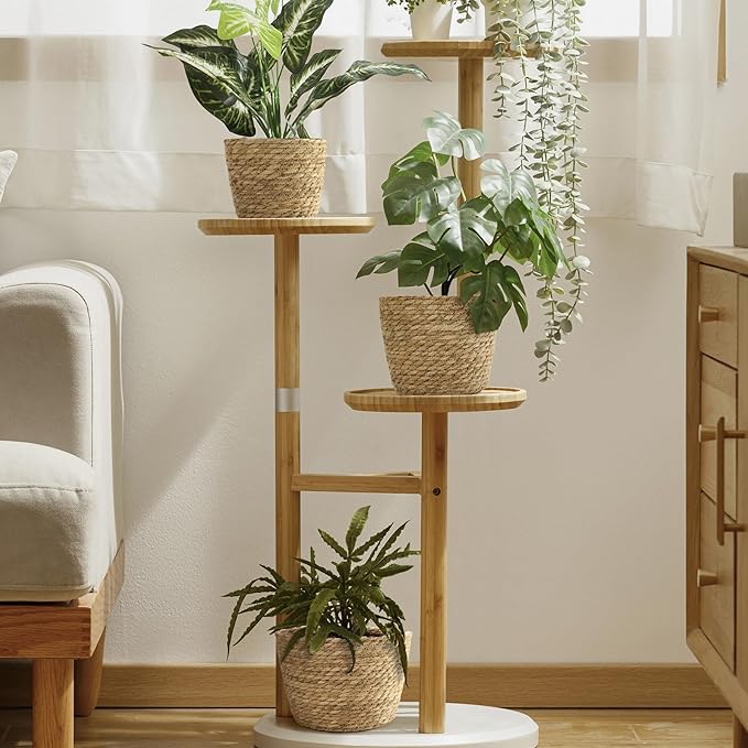 Athaliah Plant Basket Set of 3, Woven Plant Baskets Indoor with Plastic Liner, Water Hyacinth & Corn Husk Planter Baskets, Floor Plant Baskets for Pots, Rustic Farmhouse Home Decor