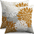 Mustard Yellow White Grey Gray Pillow Covers 16X16 Inch Set of 2, Modern Dahlia Floral Print Decorative Throw Pillow Covers Outdoor Farmhouse Cushion Case for Home Couch Sofa Bed Decoration