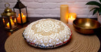 CRAFT KALA 22" Floor Pillows Cover for Sitting, Large Meditation Cushions Cover for Adults, Bohemian Mandala Round Pouf Seating Ottoman Cover for Outdoor Yoga and Living Room (White Gold Flower)