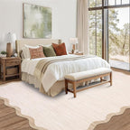 GarveeHome Scalloped Large Living Room Area Rug 6x9 - Machine Washable Modern Rugs Bordered Neutral Rug Non-Shedding Low Pile Farmhouse Carpet for Bedroom Nursery Classroom Dorm 6 ft x9 ft Beige