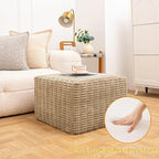 Asuprui Round Square Pouf Ottoman Foot Rest – Lightweight Modern Footstool with Plush Foam Filling, Perfect for Living Room Decor & Cozy Comfort – 20x20x14 Inch Chic Accent Piece (Light Coffee)