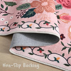 Rugcomf Living Room Rug 5x7 Rug Machine Washable Boho Area Rug Non Slip Floral Vintage Low Pile Large Rugs for Living Room, Bedroom, Farmhouse, Dining Room, Kids Playroom(Pink)