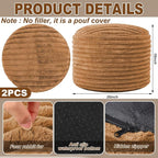 2 Pcs 26 x 18 Inch Unstuffed Pouf Cover Ottoman Foot Rest - No Filler, Faux Rabbit Fur Foot Stool Floor Bean Bag Floor Chair Storage for Living Room Bedroom Home Decor(Brown)