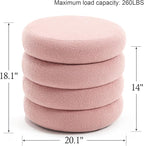 Flouki 20.1" Storage Ottoman Round, Vanity Stools for Bedroom, Entryway Ottoman for Console Table, Ottoman Stool for Girls Women, Foot Stool for Living Room Set of 2, Sherpa Pink