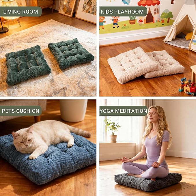 Meditation Floor Pillow Set of 2,Memory Foam Meditation Floor Cushions for Adults Sitting, Large Square Thickened Seat Cushion for Yoga, Tatami Living Room (2, Navy)