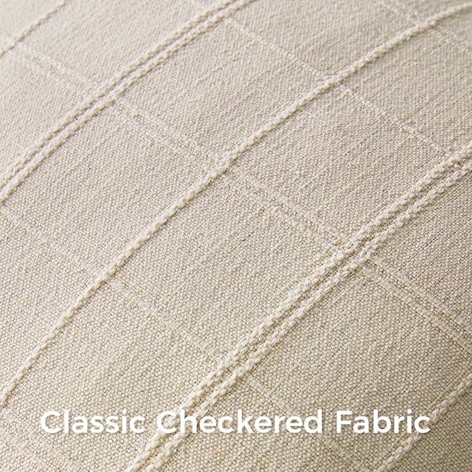Woaboy Linen Check Throw Pillow Covers Set of 2 - Natural Beige Farmhouse Modern Boho Vintage Euro Decorative Cushion Covers for Sofa Couch Bedroom Living Room Decor 24x24 Inch