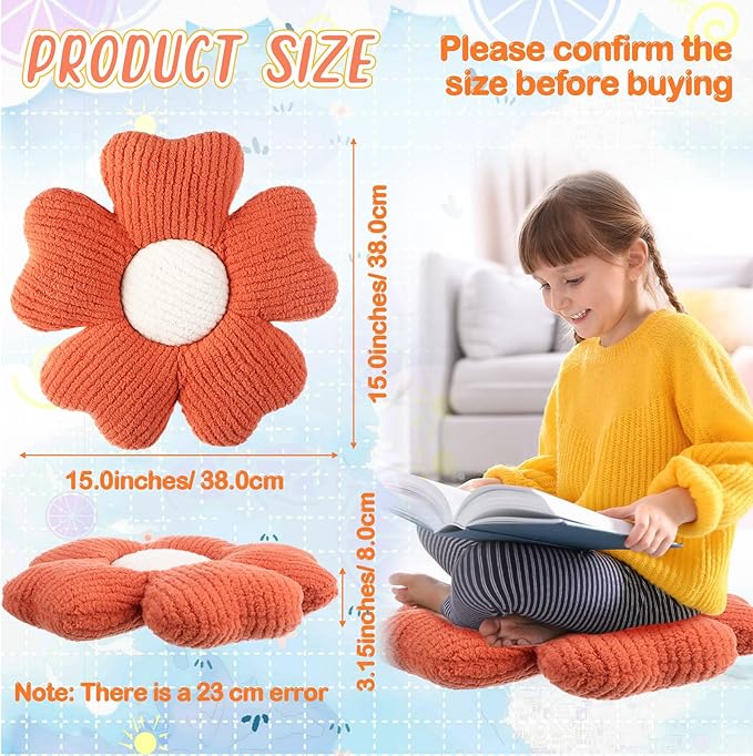 6 Pcs Flower Shaped Pillows Daisy Floor Throw Pillows 15 Inch Flower Seat Cushion for Reading Sofa Couch Bed Decor for Back to School First Day of School(Vivid Color)